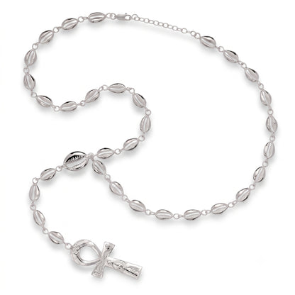 Cowrie Shell & Ankh Y .925 Sterling Silver Necklace Y-Shaped