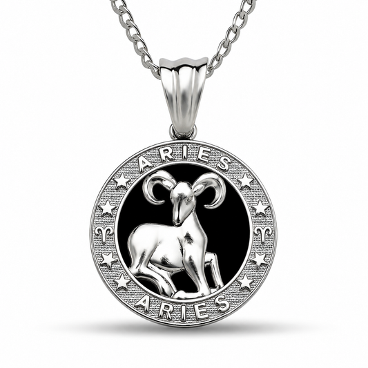 12 Zodiac Signs Pendant – 925 Sterling Silver Black Onyx-Style Astrology Necklace Charm