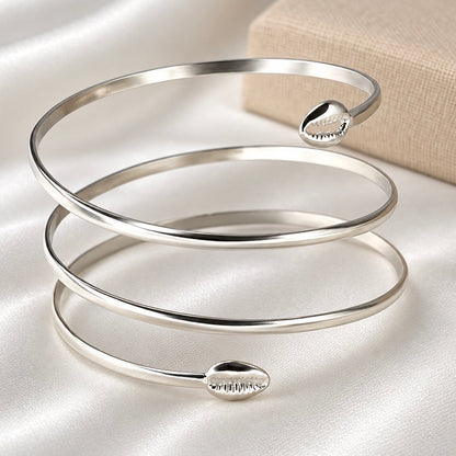 Sterling Silver Cowrie Shell Spiral Cuff Bracelet