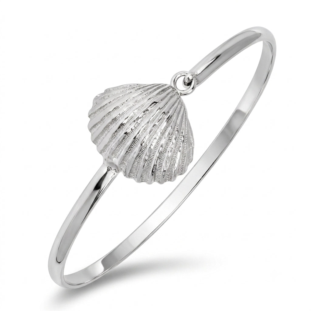 Scallop Sea Shell .925 Sterling Silver Hook Bangle, 1 piece