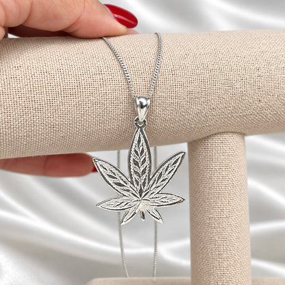 Cannabis Leaf Pendant Necklace – .925 Sterling Silver