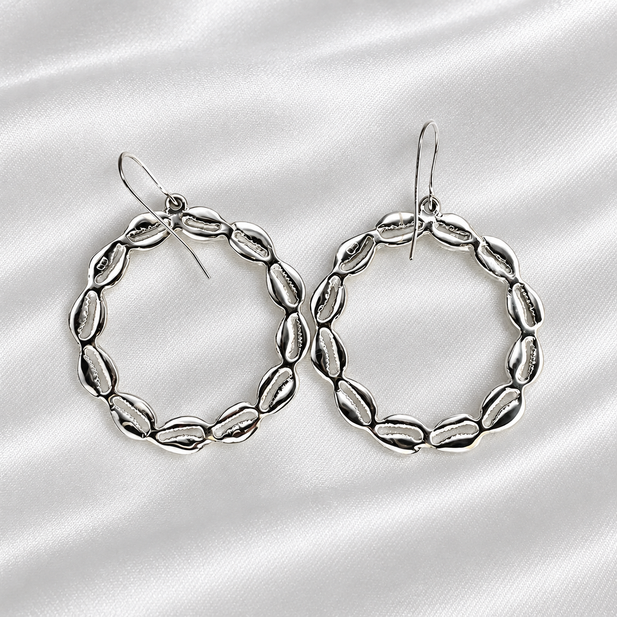 Cowrie Shell 925 Sterling Silver Hoops earrings
