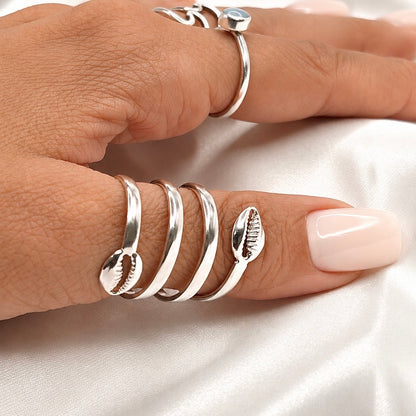 Better Jewelry Solid .925 Sterling Silver Spiral Three Row Cowrie Shell Ring