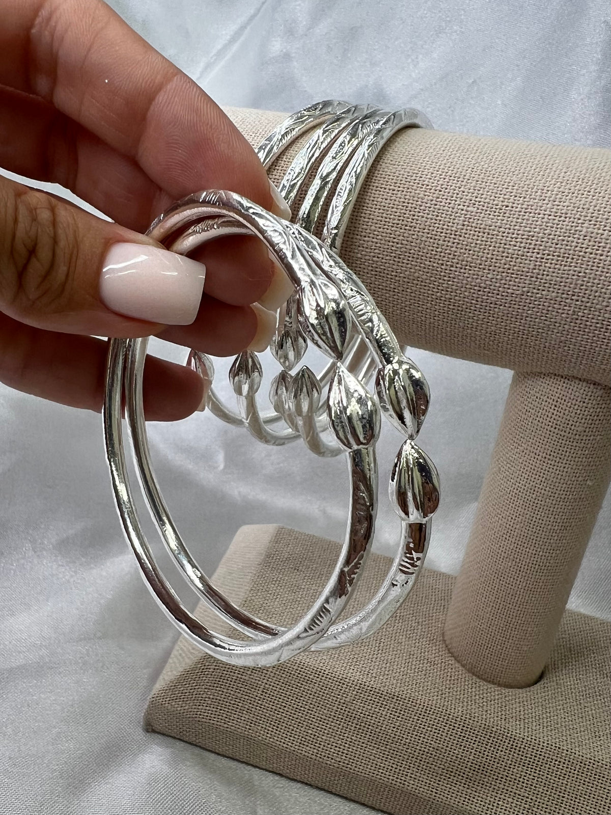 Better Jewelry Cocoa Pods .925 Sterling Silver West Indian Bangles, 1 pair