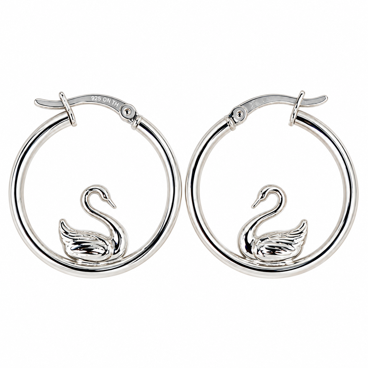 Swan .925 Sterling Silver Hoop Earrings