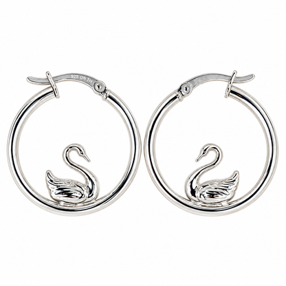 Swan .925 Sterling Silver Hoop Earrings
