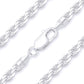 Better Jewelry 3.6mm Rope Diamond cut Chain Necklace .925 Sterling Silver
