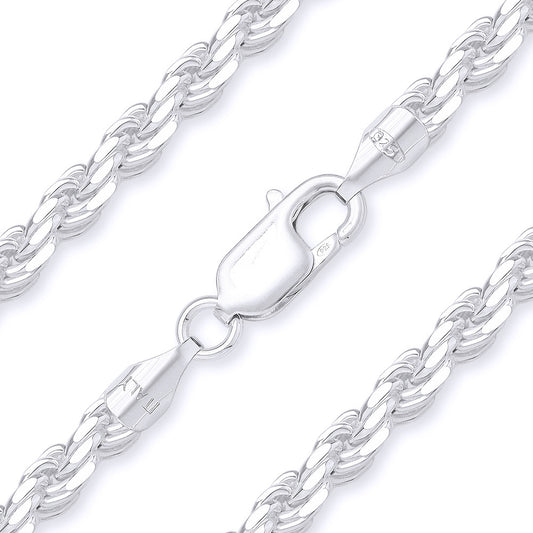 Better Jewelry 3.6mm Rope Diamond cut Chain Necklace .925 Sterling Silver
