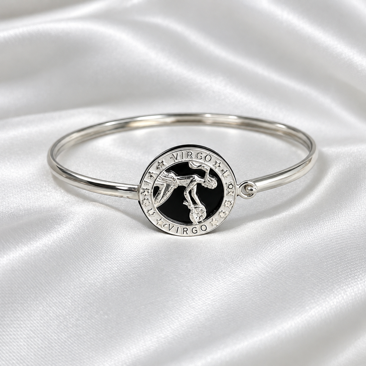 12 Zodiac Signs Bracelet Bangle – 925 Sterling Silver Black Onyx-Style Astrology