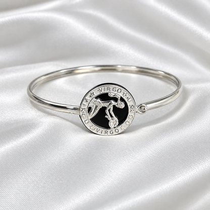 12 Zodiac Signs Bracelet Bangle – 925 Sterling Silver Black Onyx-Style Astrology
