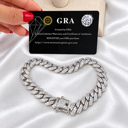 Moissanite Cuban Link Bracelet Solid .925 Sterling Silver