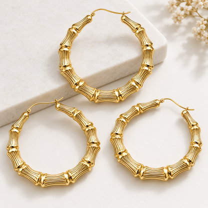 Better Jewelry, Bamboo Hoops .925 Sterling Silver with 14K Gold Plated