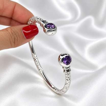 Better Jewelry Personalized Birthstone Solid .925 Sterling Thick West Indian Bangle