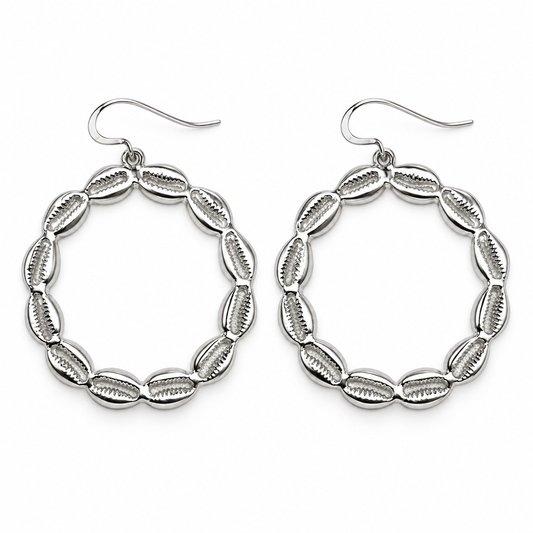 Cowrie Shell 925 Sterling Silver Hoops earrings