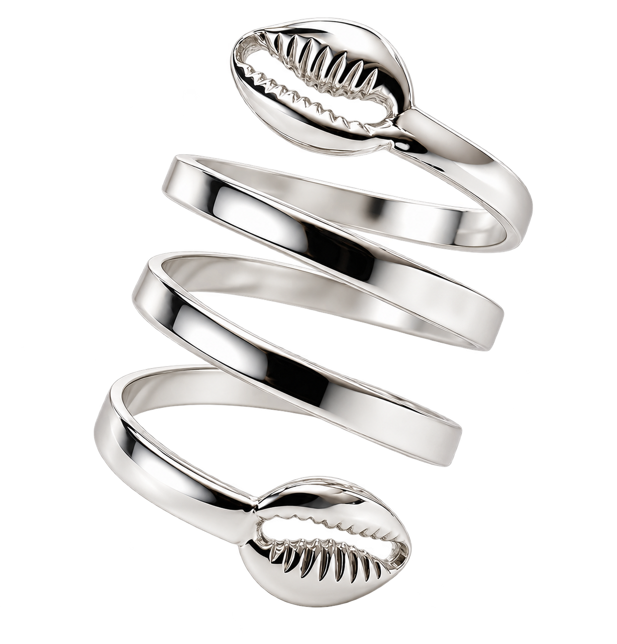 Better Jewelry Solid .925 Sterling Silver Spiral Three Row Cowrie Shell Ring