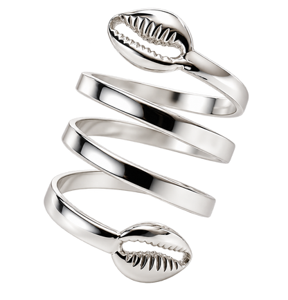 Better Jewelry Solid .925 Sterling Silver Spiral Three Row Cowrie Shell Ring