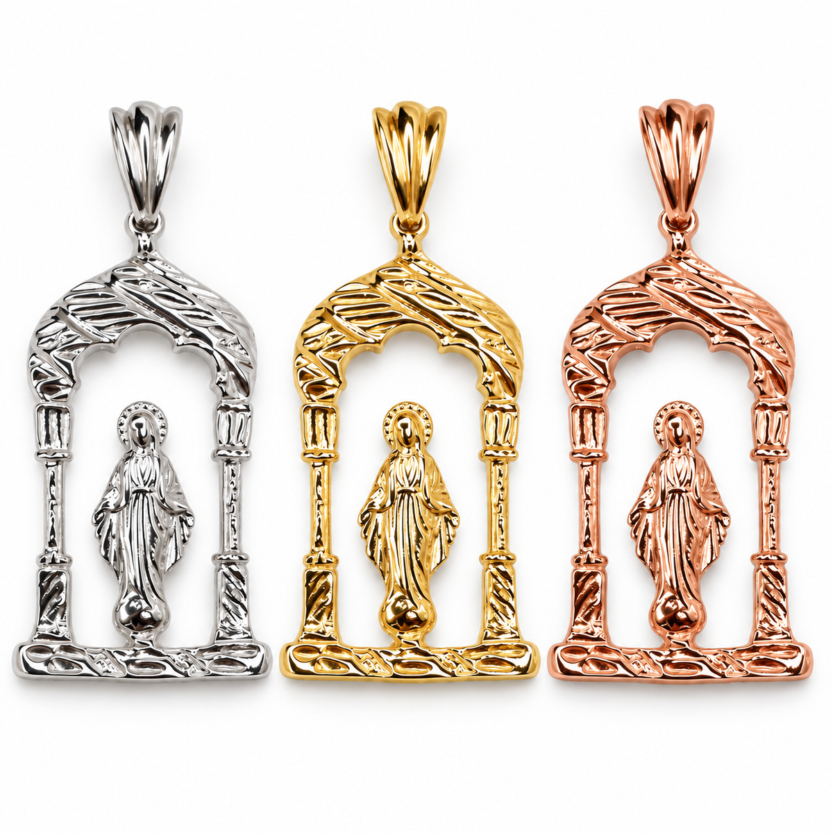 Virgin Mary Arch Pendant – Copper, Solid .925 Sterling Silver or 14K Gold-Plated Sterling Silver