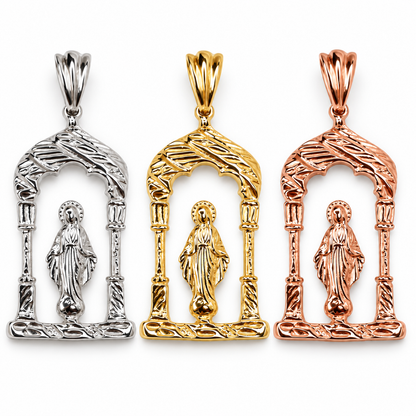 Virgin Mary Arch Pendant – Copper, Solid .925 Sterling Silver or 14K Gold-Plated Sterling Silver
