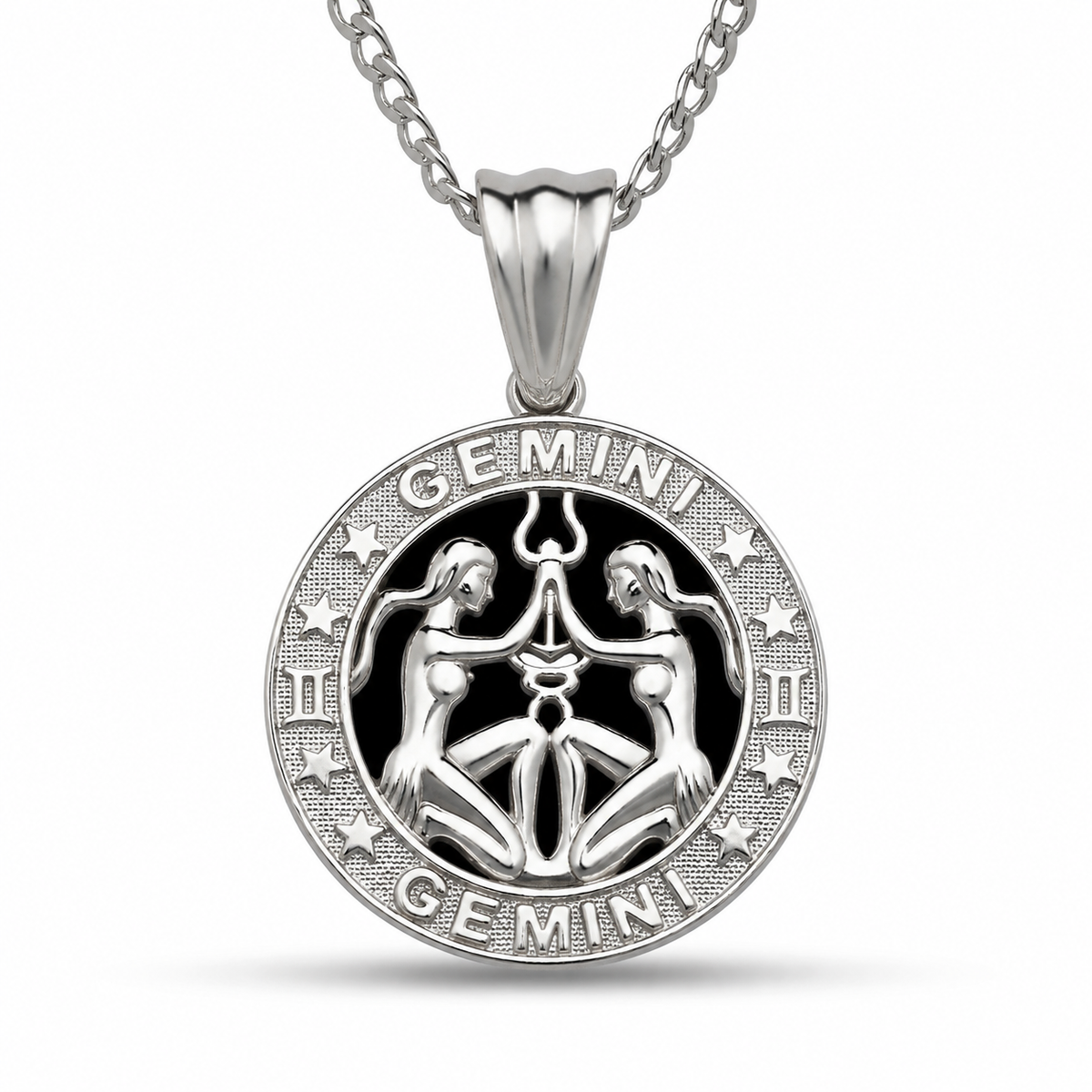 12 Zodiac Signs Pendant – 925 Sterling Silver Black Onyx-Style Astrology Necklace Charm