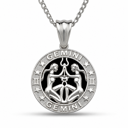 12 Zodiac Signs Pendant – 925 Sterling Silver Black Onyx-Style Astrology Necklace Charm