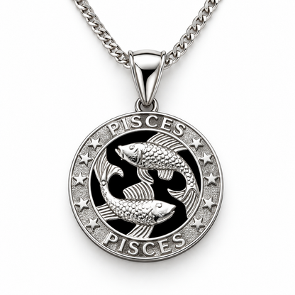 12 Zodiac Signs Pendant – 925 Sterling Silver Black Onyx-Style Astrology Necklace Charm