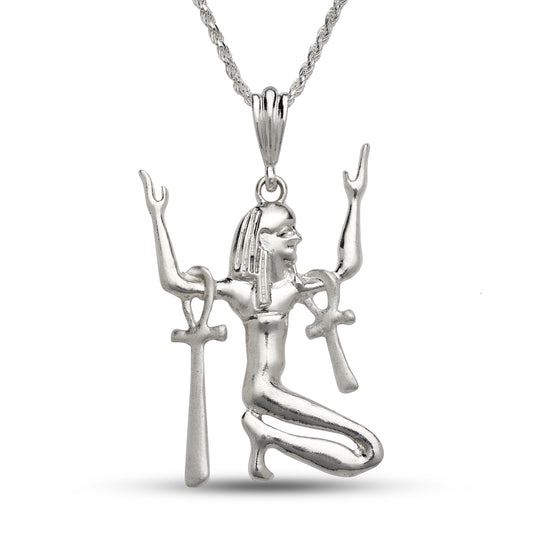 Egyptian Goddess ISIS Ankh Cross .925 Sterling Silver Pendant Necklace