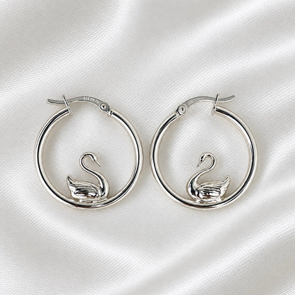 Swan .925 Sterling Silver Hoop Earrings