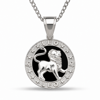 12 Zodiac Signs Pendant – 925 Sterling Silver Black Onyx-Style Astrology Necklace Charm