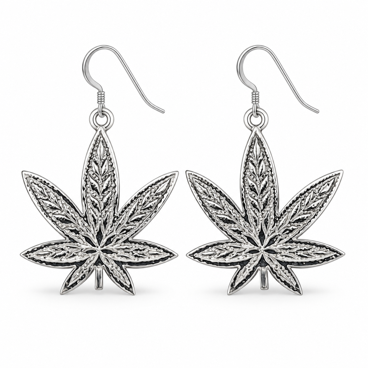 Cannabis Leaf Dangle Earrings – .925 Sterling Silver Marijuana Leaf Jewelry