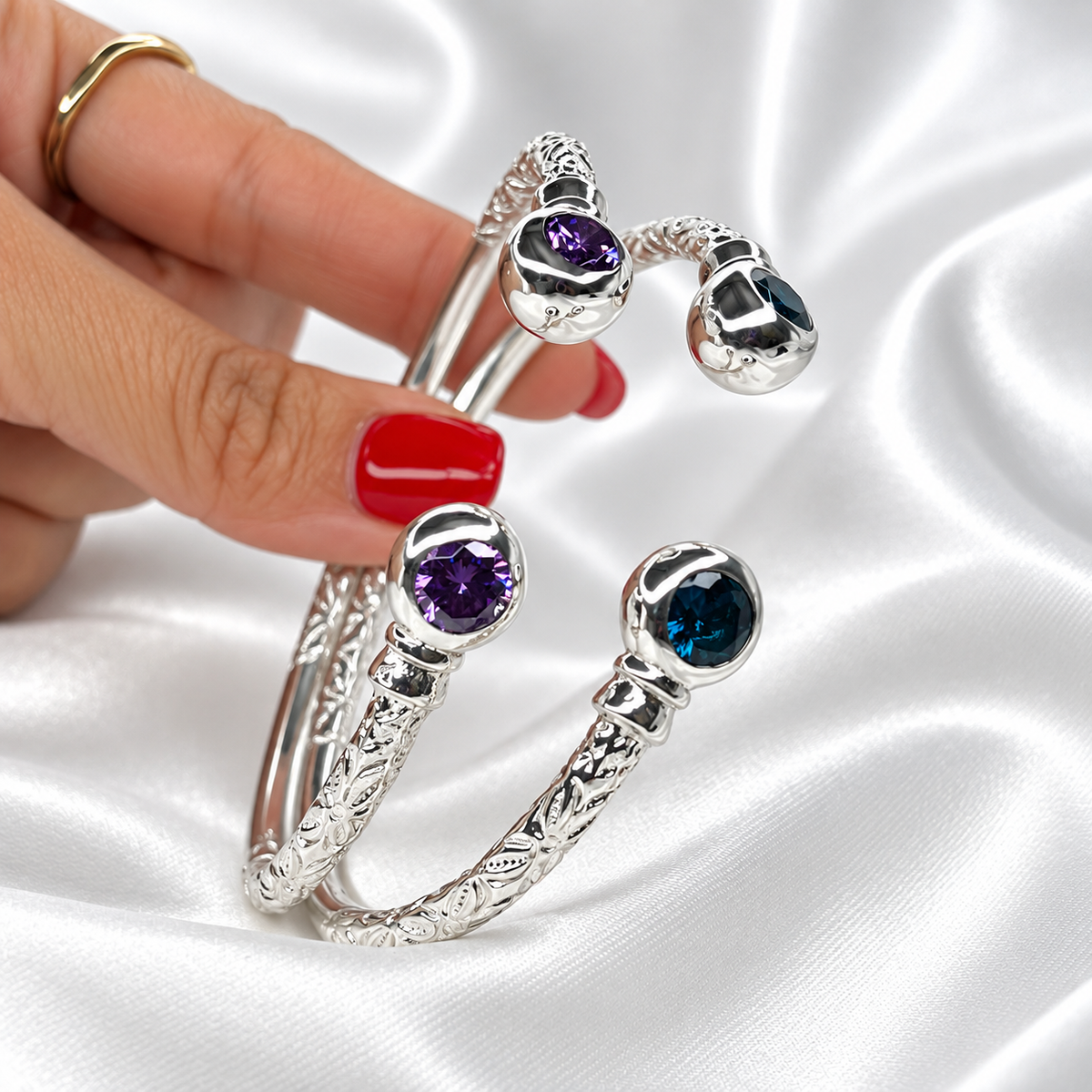 Better Jewelry Personalized Birthstone Solid .925 Sterling Thick West Indian Bangle