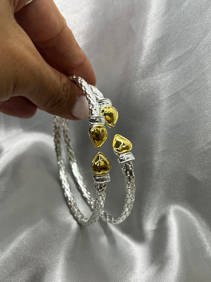 14k Yellow Gold Plated Heart Ends .925 Sterling Silver West Indian Bangles, 1 pair