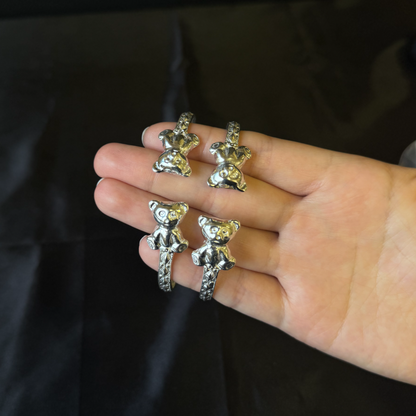 Teddy Bear .925 Sterling Silver Flat West Indian Bangles, 1 pair