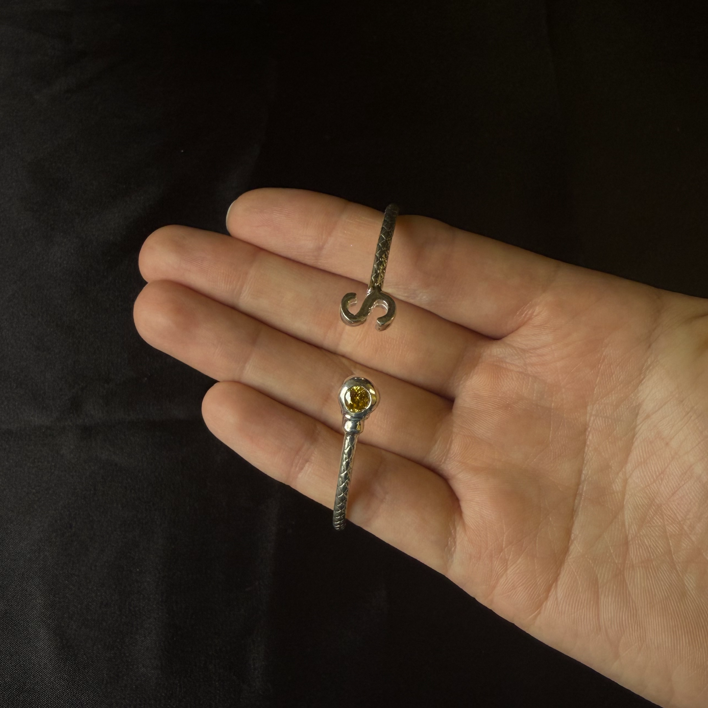 Personalized 925 Sterling Silver Birthstone Initial Bangle, 2.5mm