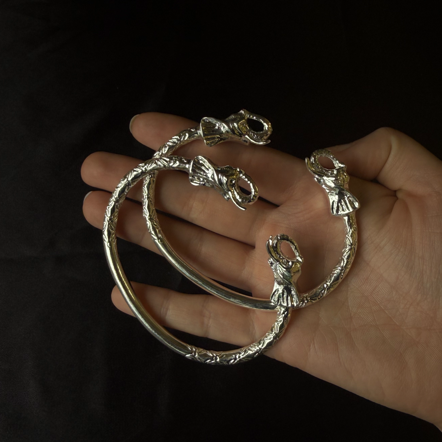 Thick Elephant .925 Sterling Silver West Indian Bangles, 1 pair
