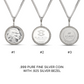 .999 Fine Pure Silver Coin with .925 Solid Sterling Silver Pendant Bezel on Silver Miami Cuban Chain or Without Chain