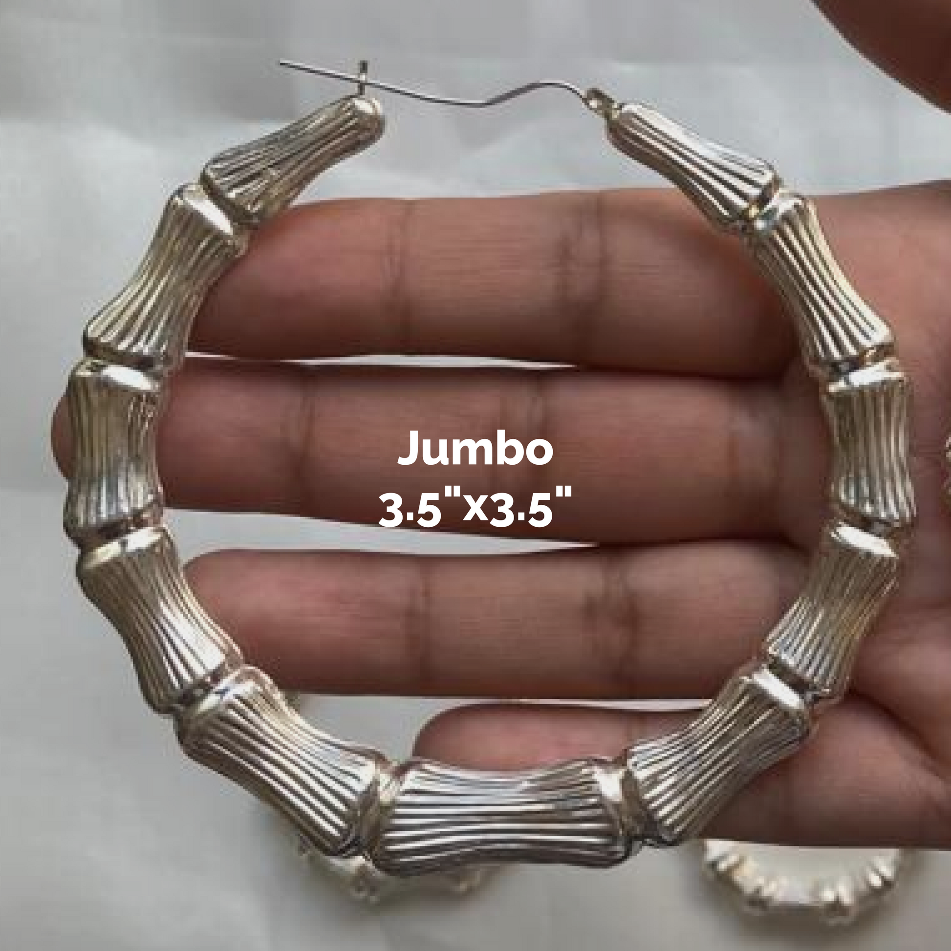 Better Jewelry, .925 Sterling Silver Bamboo Hoops Jumbo 3.5x3.5
