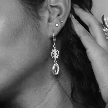 Better Jewelry .925 Sterling Silver Gye Nyame Cowrie Shells Earrings