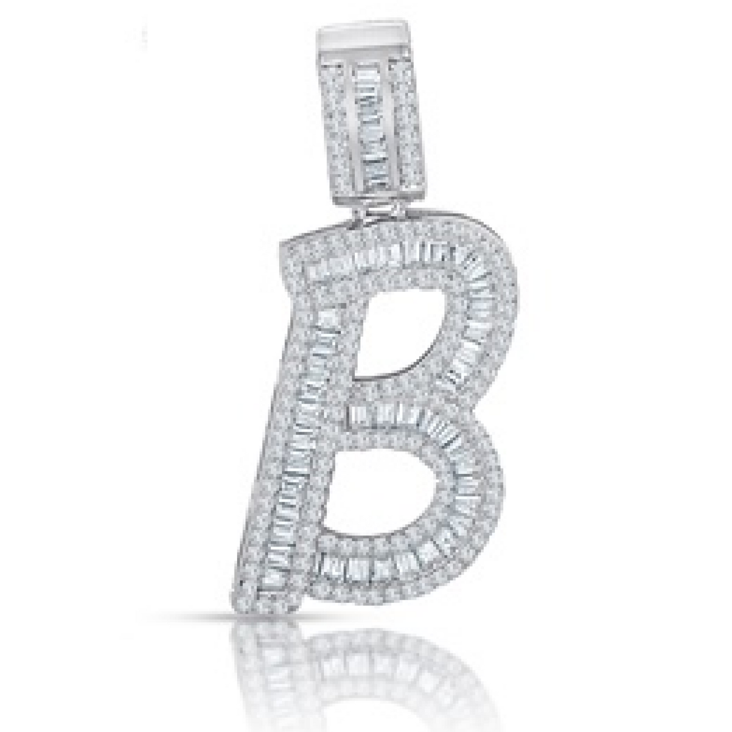 Better Jewelry Letter Pendant in .925 Sterling Silver w. CZ Baguette Stones