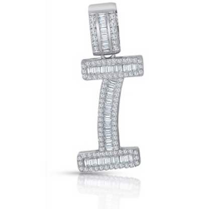Better Jewelry Letter Pendant in .925 Sterling Silver w. CZ Baguette Stones
