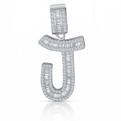 Better Jewelry Letter Pendant in .925 Sterling Silver w. CZ Baguette Stones