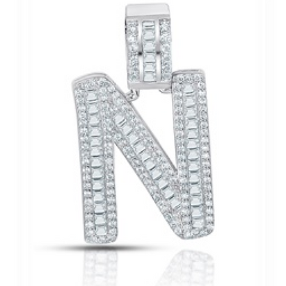 Better Jewelry Letter Pendant in .925 Sterling Silver w. CZ Baguette Stones