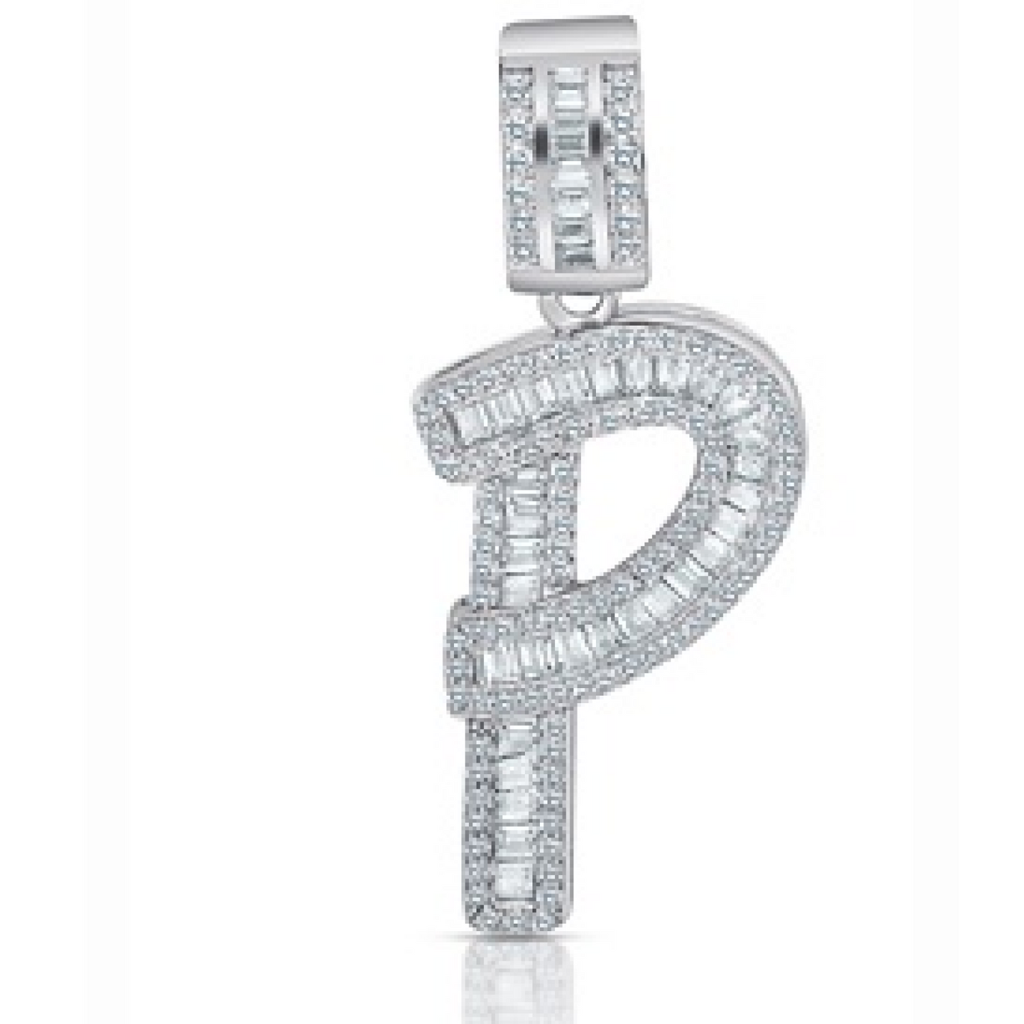 Better Jewelry Letter Pendant in .925 Sterling Silver w. CZ Baguette Stones