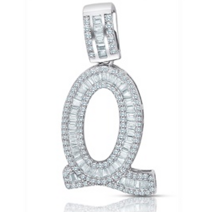 Better Jewelry Letter Pendant in .925 Sterling Silver w. CZ Baguette Stones