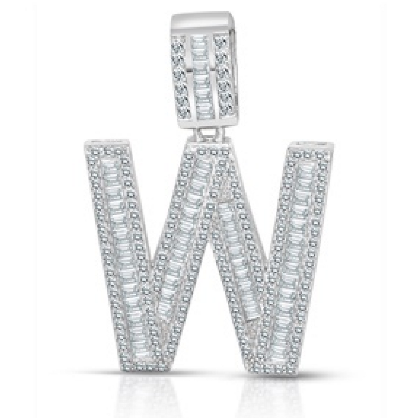 Better Jewelry Letter Pendant in .925 Sterling Silver w. CZ Baguette Stones