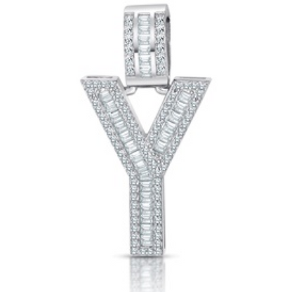 Better Jewelry Letter Pendant in .925 Sterling Silver w. CZ Baguette Stones