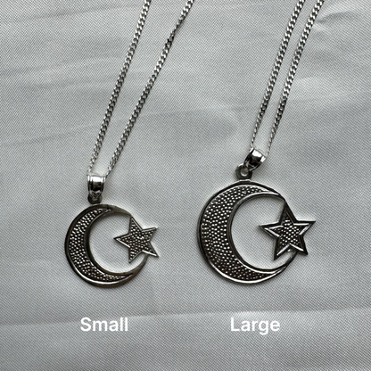 Better Jewelry Sterling Silver .925  Muslim / Islam Crescent Moon + Star Pendant w. Cuban Chain (Made in USA)