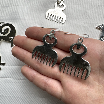 Duafe, African Comb .925 Sterling Silver Earrings