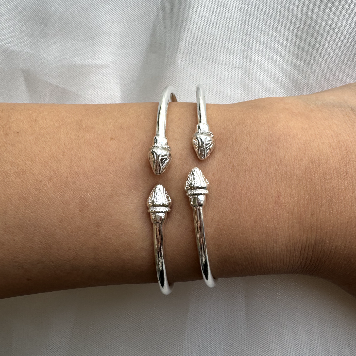 Elegant Pointed Ends .925 Sterling Silver West Indian Bangles (Pair 27g) - Betterjewelry