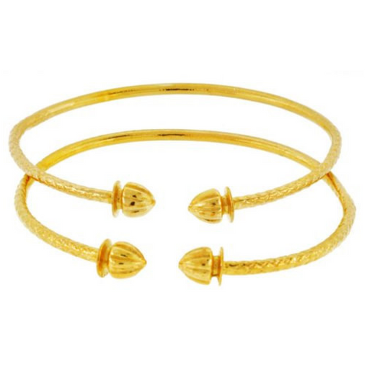Solid Sterling Silver West-Indian Acorn Bangles Plated with 14K Gold (Made in USA) - Betterjewelry