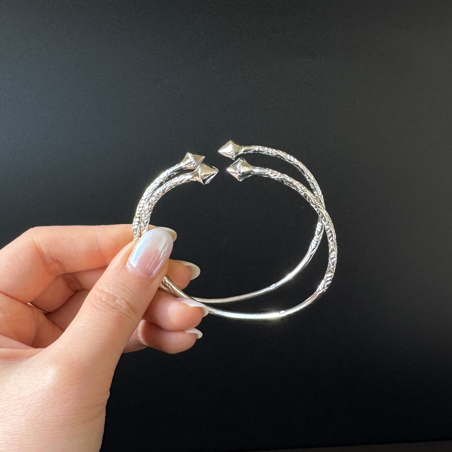 Better Jewelry Solid .925 Sterling Silver Slim Cone West Indian Bangles, 1 pair